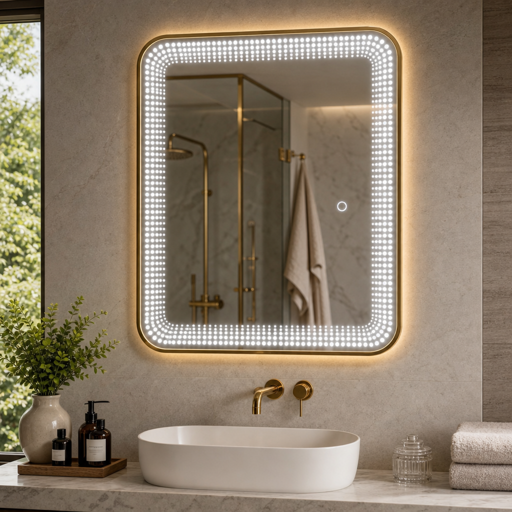 Oglindă LED Premium 60 × 80 cm, Iluminare 3000K / 4000K / 6500K, Control Touch, - in context de utilizare