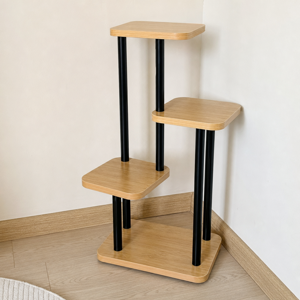 Suport ghivece pentru flori cu 4 niveluri, nuc deschis si negru, 80 cm - detaliu produs