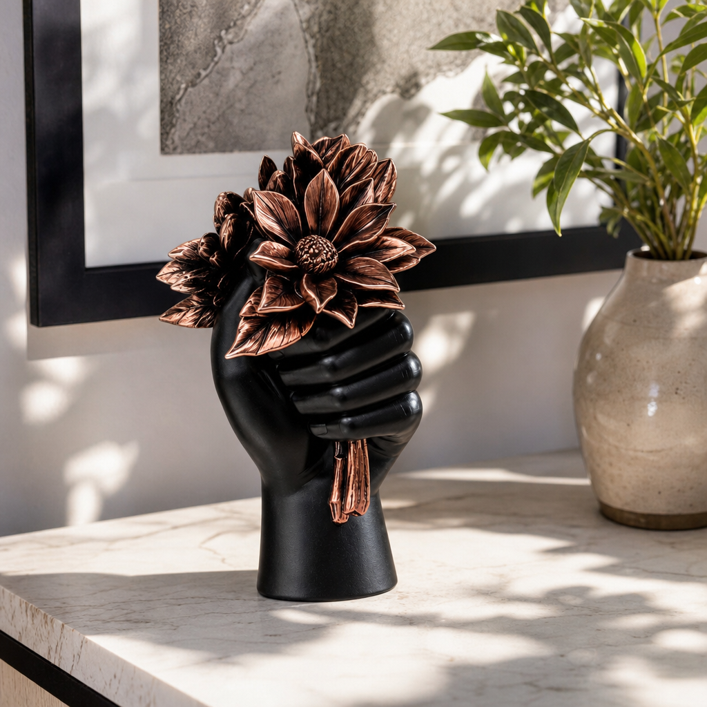 Statuetă Decorativă „Buchetul Iubirii”, Mână cu Flori – Rășină Finisată, 12,5 cm - in context de utilizare