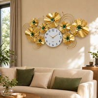Ceas de Perete Decorativ Floral Luxury, Auriu cu Accente Verzi – 90 × 50 cm - in context de utilizare
