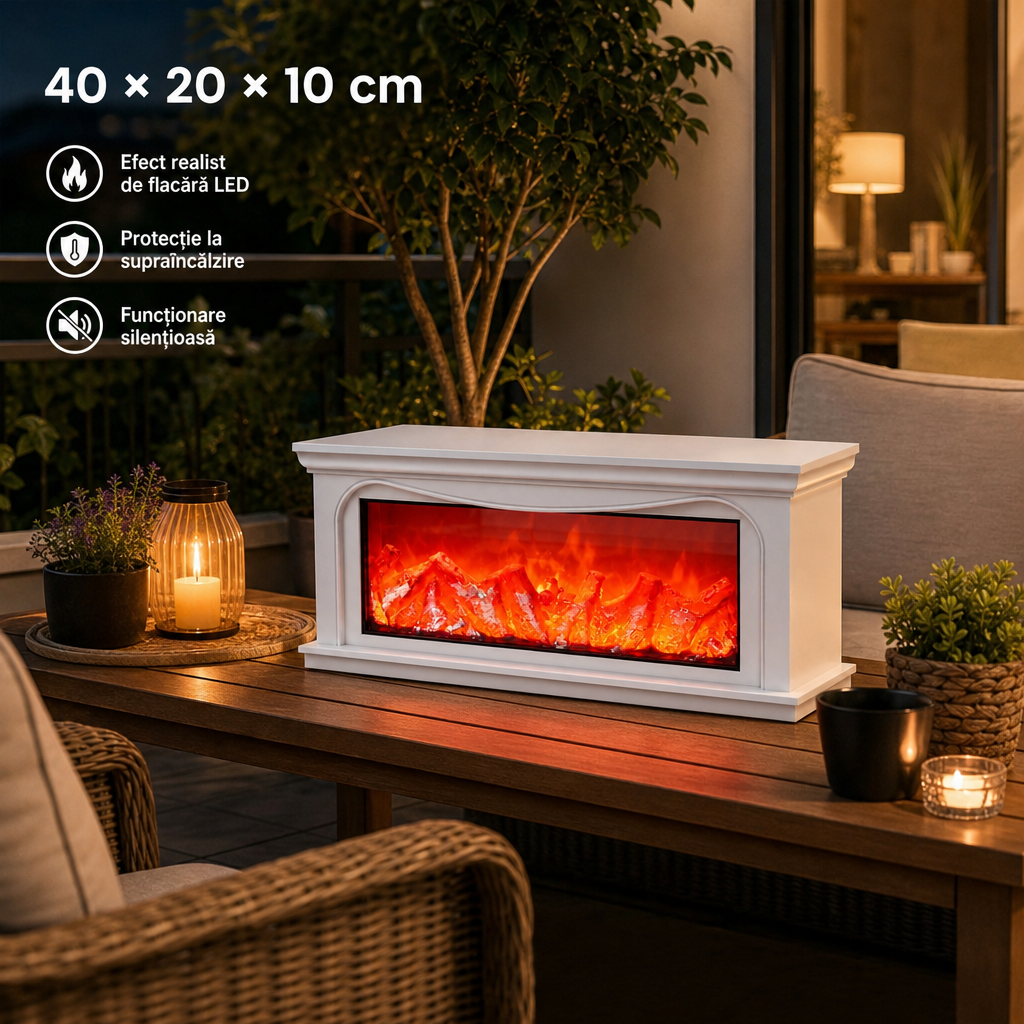 Șemineu Electric Decorativ cu Efect de Flacără LED – 40 × 20 × 10 cm - in context de utilizare