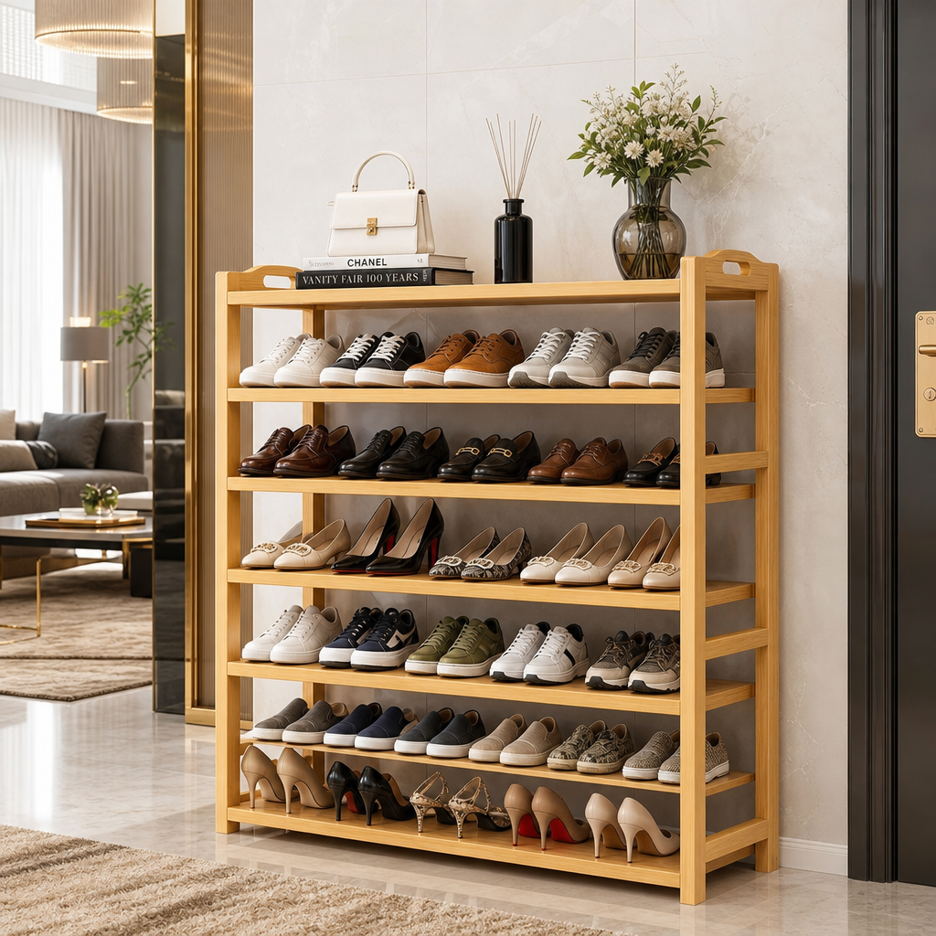 Raft de Pantofi din Lemn cu 6 Niveluri, 100 × 23 × 80 cm - in context de utilizare