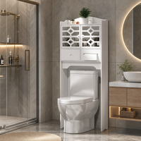 Dulap Organizator pentru Baie din PVC, cu Rafturi, 2 Uși și Sertar – Etajeră de Depozitare deasupra Vasului WC, Alb, 151 x 48 cm - in context de utilizare
