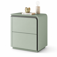 Noptiera Mint Green cu 2 Sertare MDF Furnir Stejar 50x40x48cm Design Curbat Dormitor - detaliu produs