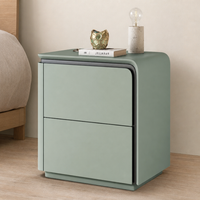 Noptiera Mint Green cu 2 Sertare MDF Furnir Stejar 50x40x48cm Design Curbat Dormitor - detaliu produs