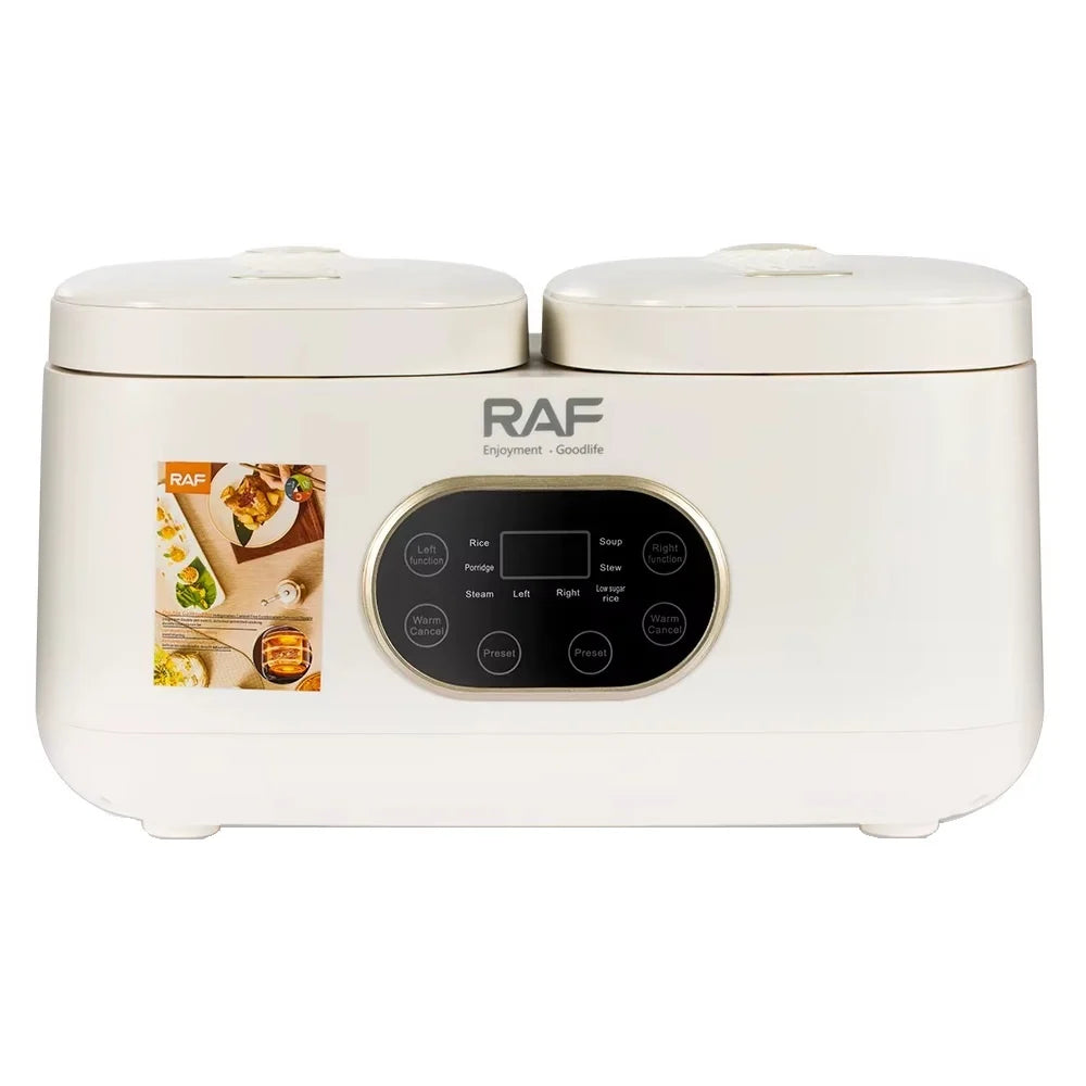 Aparat electric multifunctional, RAF R5419, pentru gatit orez in stil asiatic, 800W, 4L, 14 functii, 2 compartimente, alb-bej