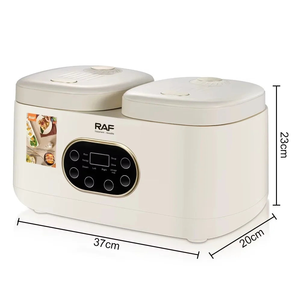 Aparat electric multifunctional, RAF R5419, pentru gatit orez in stil asiatic, 800W, 4L, 14 functii, 2 compartimente, alb-bej