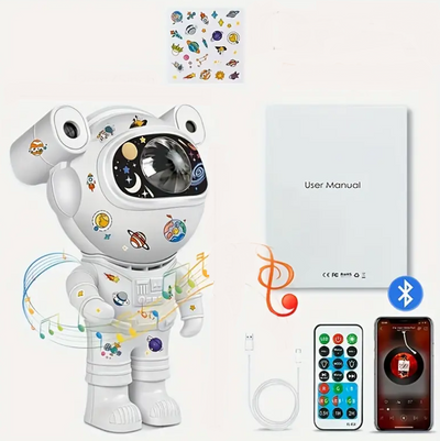 Proiector LED  in forma de astronaut cu sunete si lumini, stickere autoadezive, conexiune Bluetooth