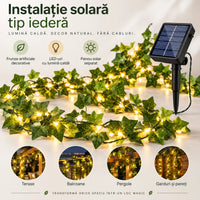 Instalatie solara LED tip iedara cu frunze artificiale lumina calda 7m 50 LED-uri sau 12m 100 LED-uri - detaliu produs