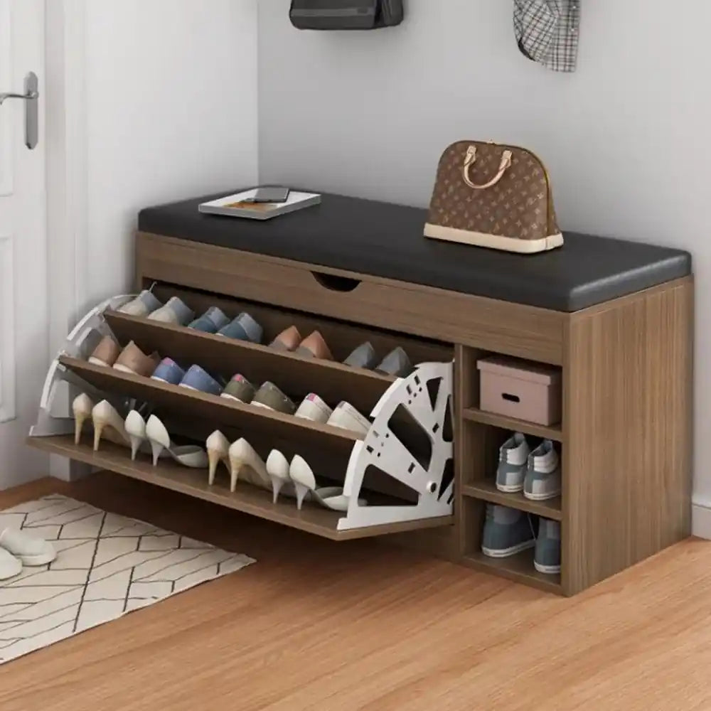 RESIGILAT - Dulap pentru pantofi tip bancheta, 100 x 34 x 51 cm, Alb/Maro
