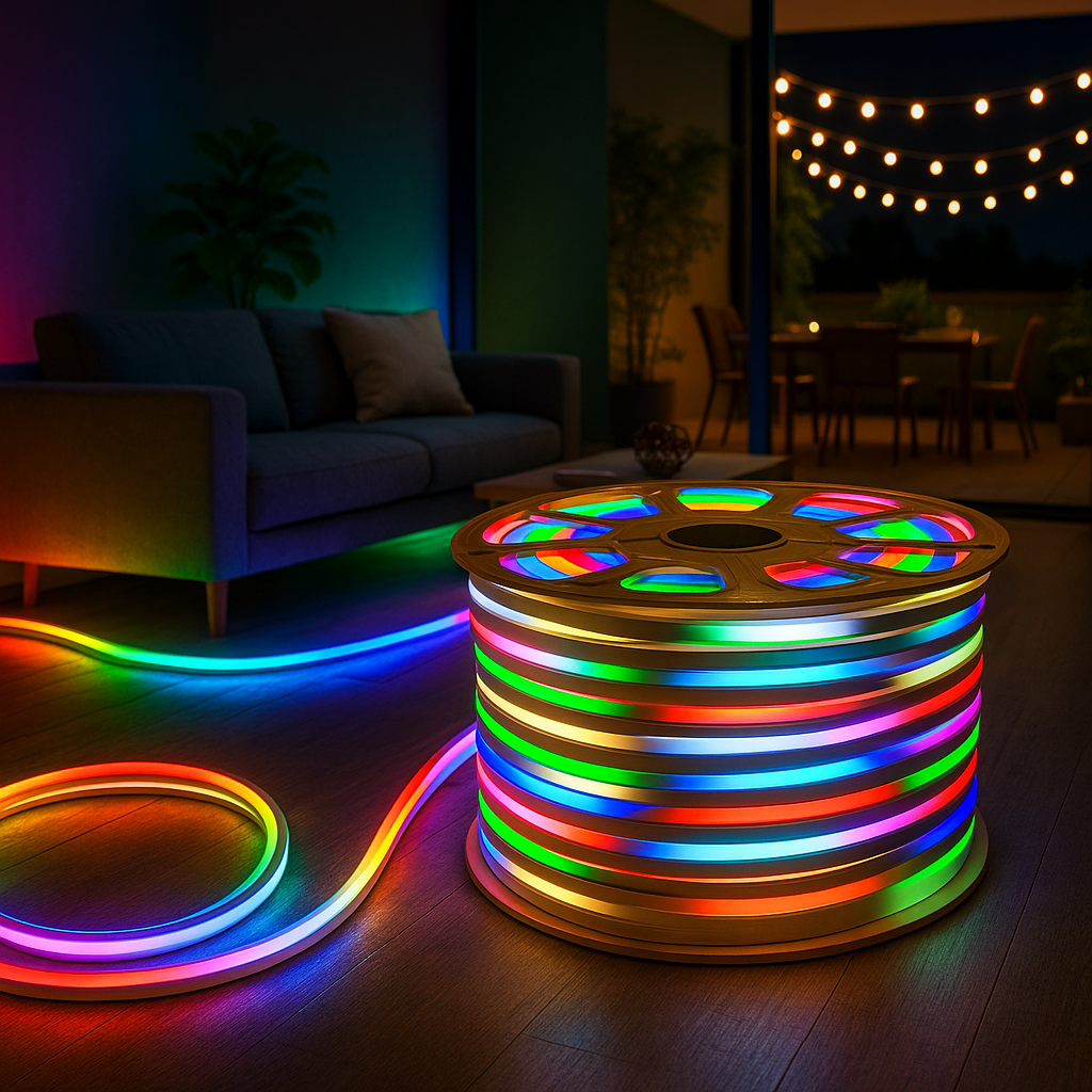 Furtun 100m Banda LED Neon tip Rola, Flexibil, Alb rece/Alb cald/Verde si Multicolor