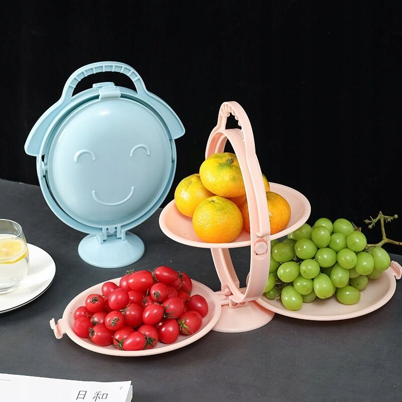 Platou de Servire Supraetajat Plastic 3 Compartimente Pliabil Roz 30x49.5cm - detaliu produs