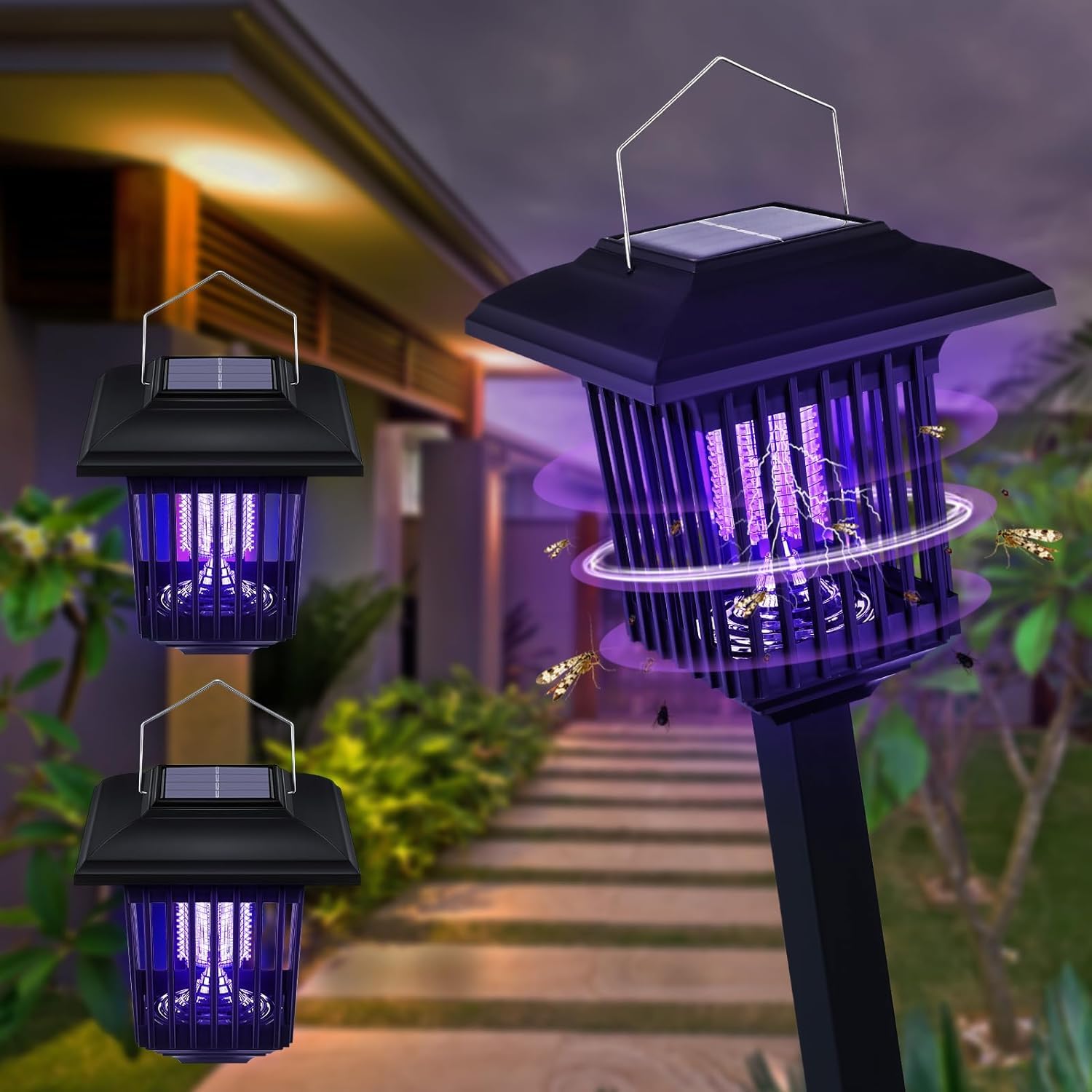 Lampa Solara Anti-Insecte 2 in 1 cu LED UV si Lumina Decorativa, Exterior/Interior, 3 Tipuri de Montaj, IP44, Autonomie 8h,