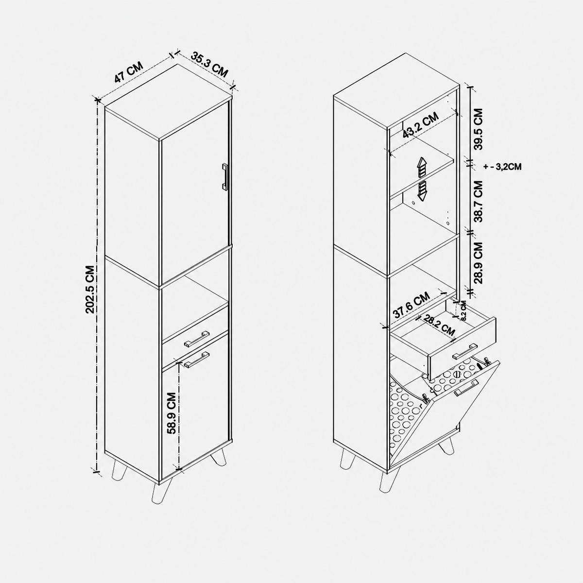 Dulap Baie Suspendat Alb 202cm Laundry Cabinet Waterfall Design Modern - detaliu produs