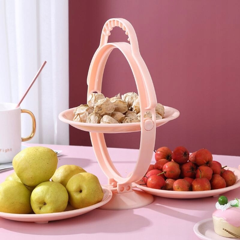 Platou de Servire Supraetajat Plastic 3 Compartimente Pliabil Roz 30x49.5cm - detaliu produs