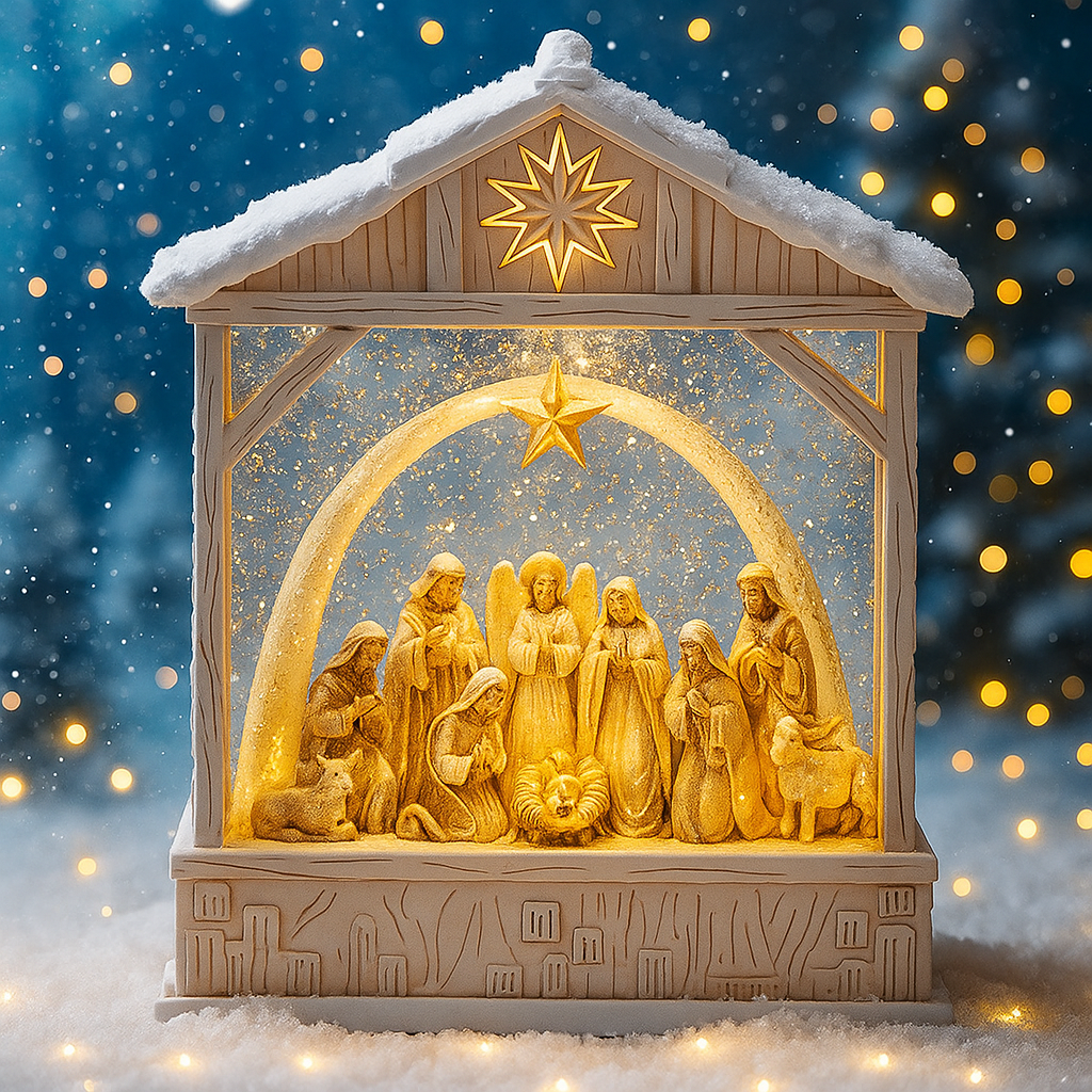 Glob muzical decorativ Craciun - Nasterea Domnului cu sclipici si lumina, 25cm