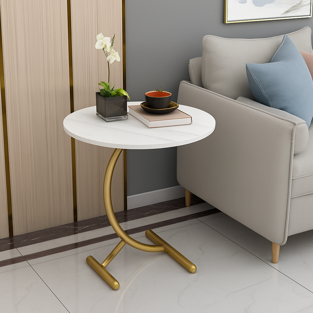 Masa rotunda din otel inoxidabil, model marmura alba 40x57 cm