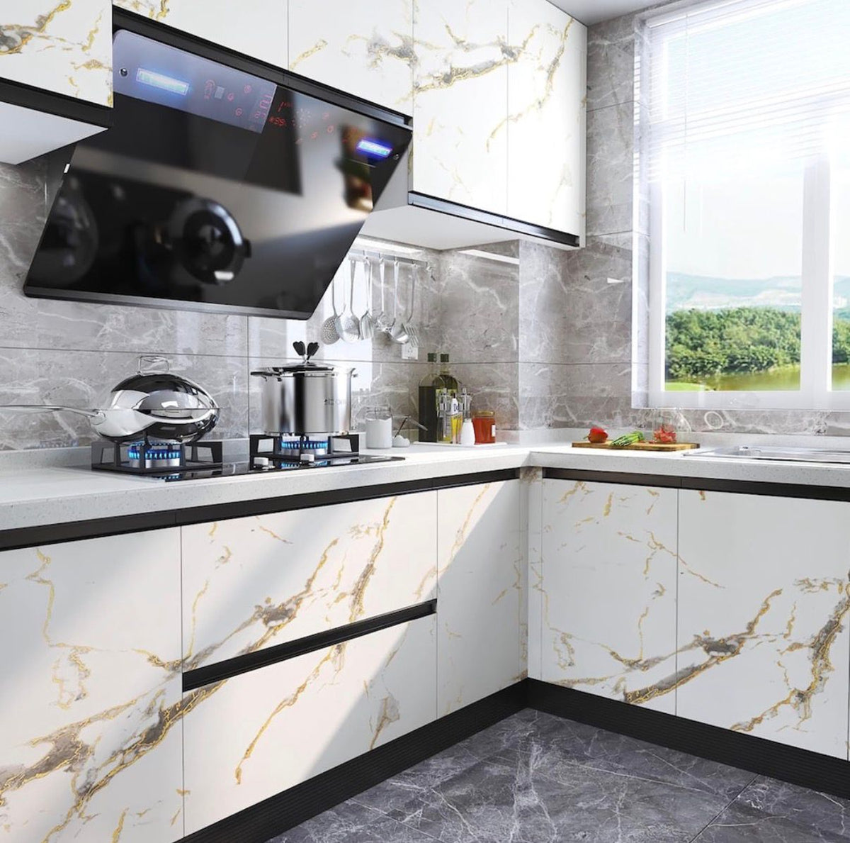 Folie imitatie marmura autoadeziva pentru bucatarie, baie, 60 x 300 cm