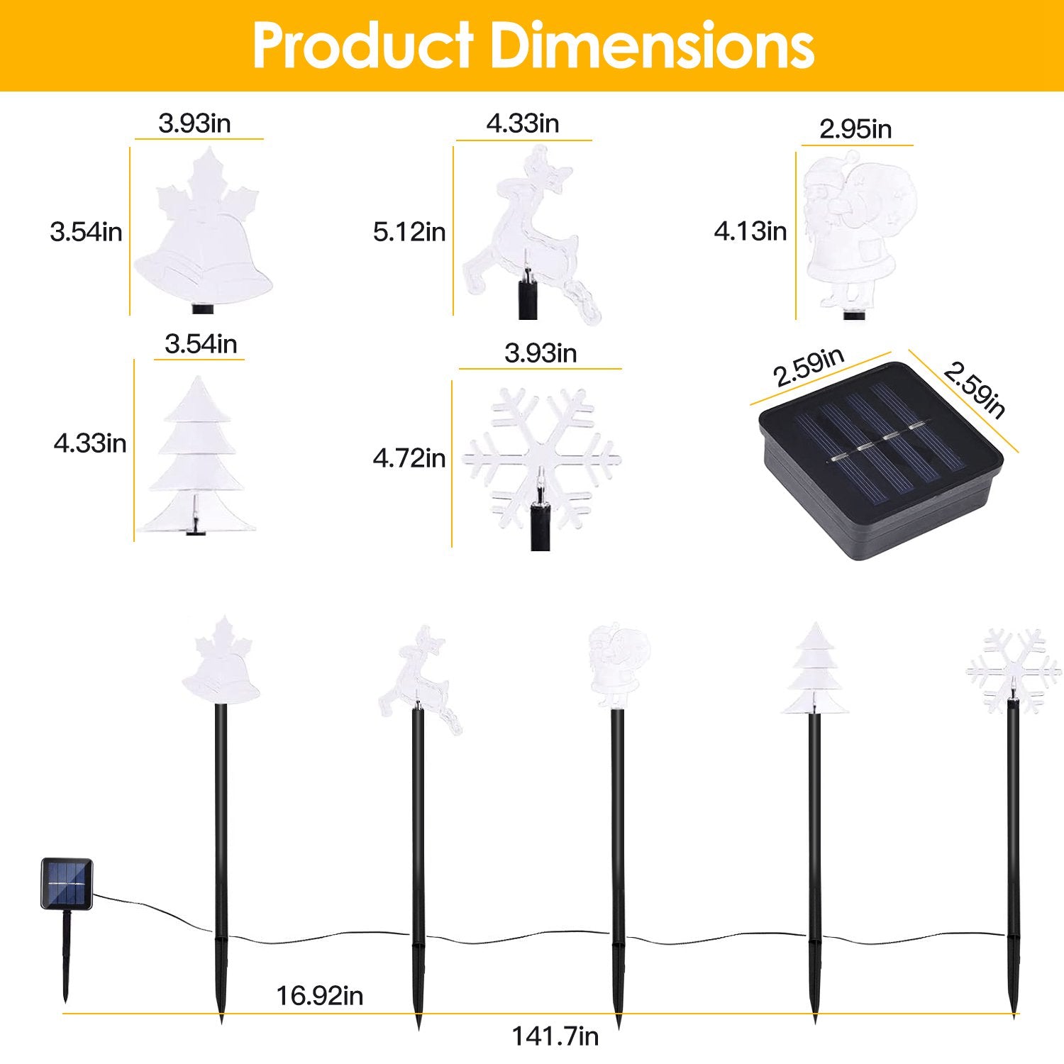 Set 5 Decoratiuni Solare LED Exterior Gradina Iluminare Solara Multicolora - detaliu produs