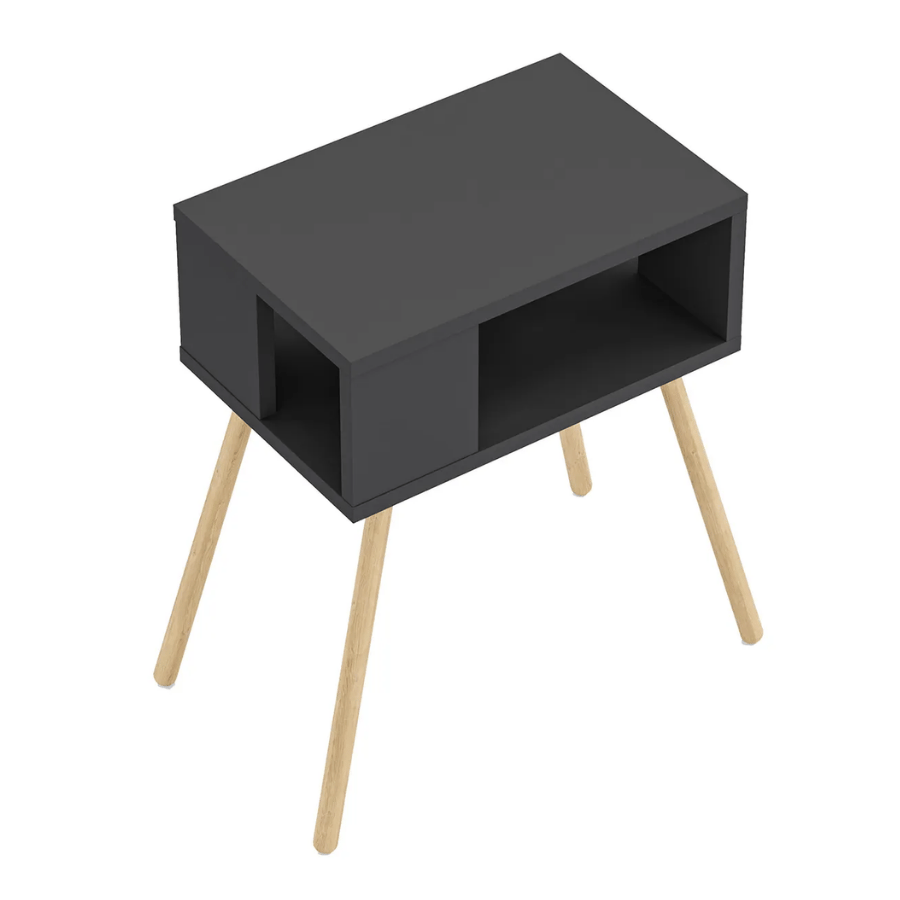 Noptiera cu picioare din lemn si raft deschis, 44 x 29 x 18 cm, stil scandinav modern