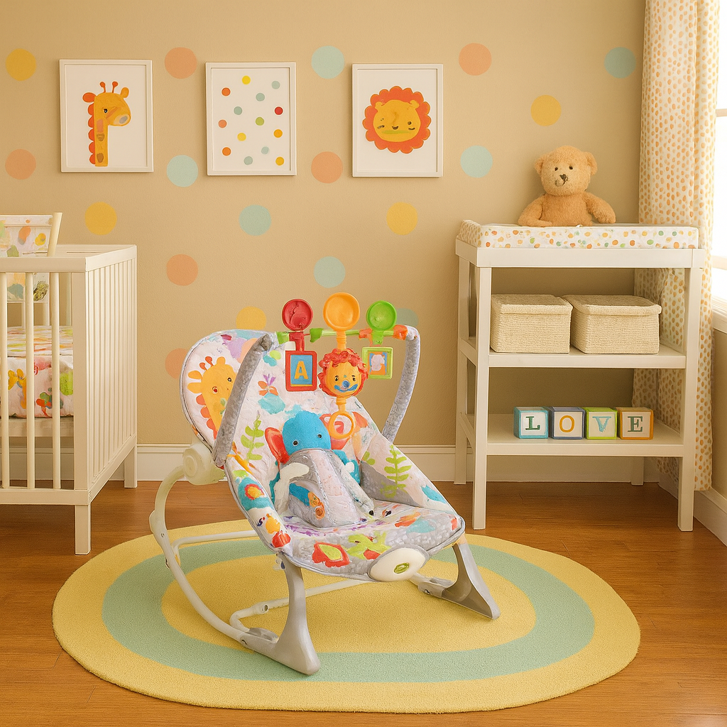 Balansoar multifunctional 3 in 1, 0-18kg, bara de jucarii detasabila, Muzica si Vibratii linistitoare, cadru metalic rezistent, ransformabil