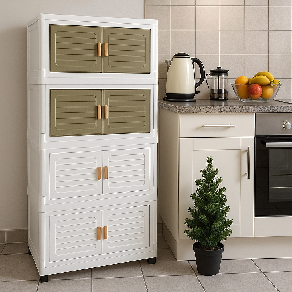 Dulap Modular cu 4 Nivele, Usi Magnetice si Roti – 53,5x25x100 cm