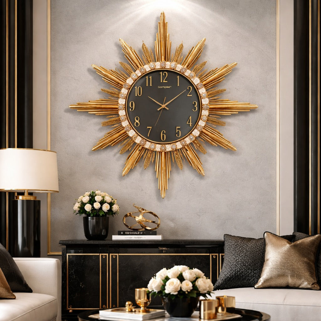 Ceas de perete decorativ auriu 87 cm, model elegant cu efect luxury