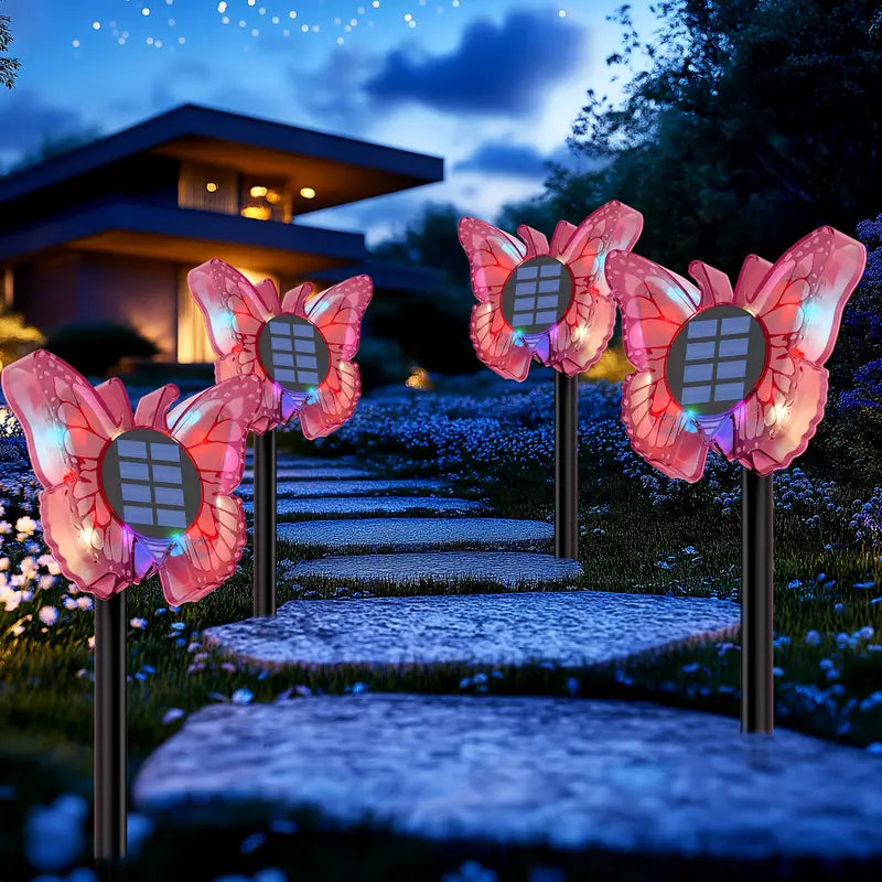Set 2 Lampi Solare LED Fluture RGB 37cm Montaj Perete Sol IP65 5W 4 Culori - detaliu produs