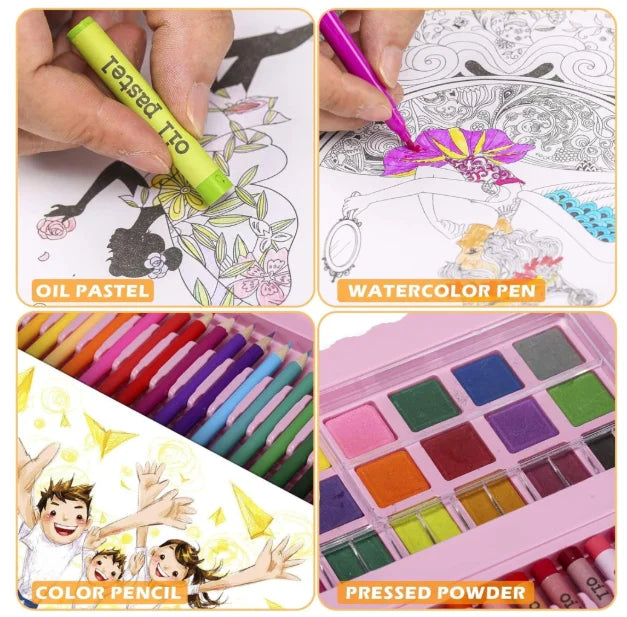 Set Pictura si Desen pentru Copii 168 Piese 24 Creioane Colorate 48 Cerate Pasteluri Acuarele Albastru - detaliu produs
