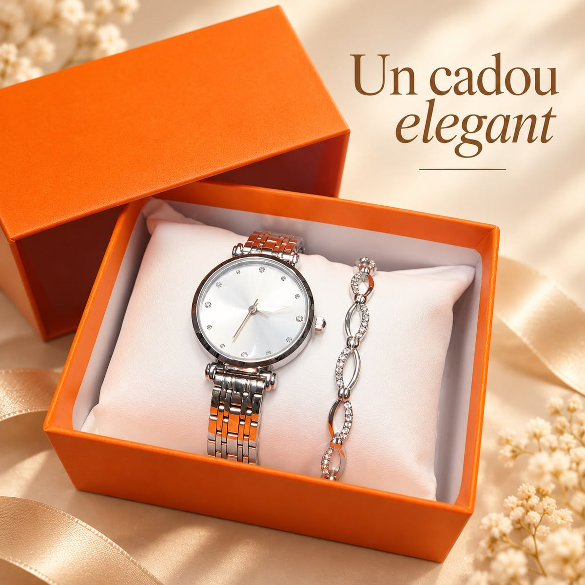 Set Cadou Elegant pentru Femei – Ceas de Mână și Brățară cu Pietre Strălucitoare, Design Modern și Rafinat, Cutie Cadou Inclusă - detaliu produs