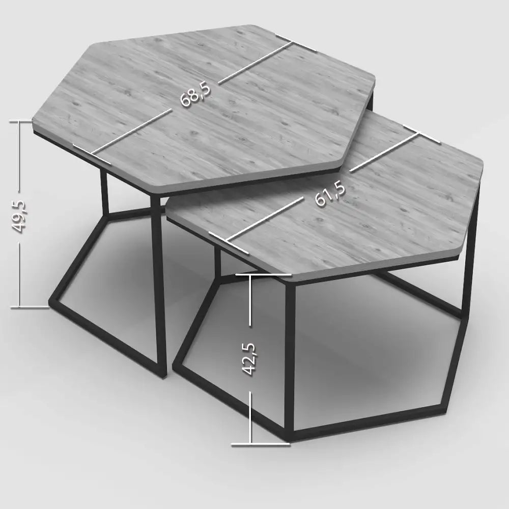 Set de 2 masute hexagonale, design Modern si Elegant cu Cadru Auriu si Blat Alb