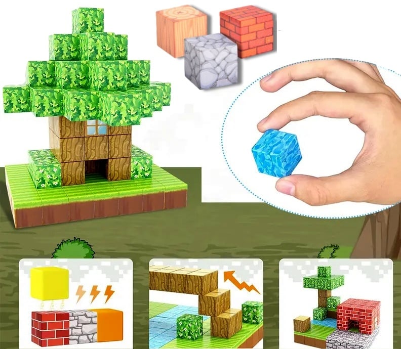 Blocuri magnetice de constructie 3D , 2.5 cm, 75 piese