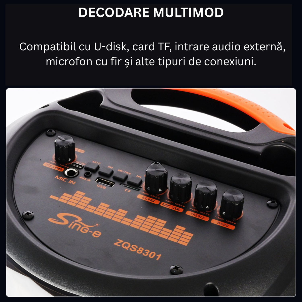 Boxa karaoke portabila Bluetooth cu microfon wireless, lumini LED RGB, 8 inch, ideala pentru petreceri si evenimente