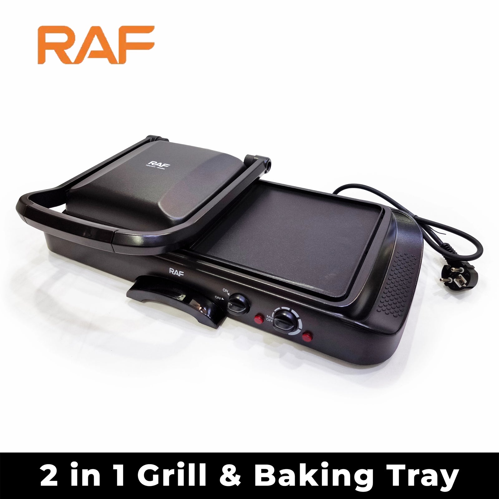 Grill și plită electrică 2 în 1 RAF  R.2695 – Putere 1600W, suprafata antiaderenta, temperatura reglabila, culoare negru