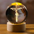 Figurina Cristal Gravat cu Suport Lemn si Lumina Colorata 12x12cm