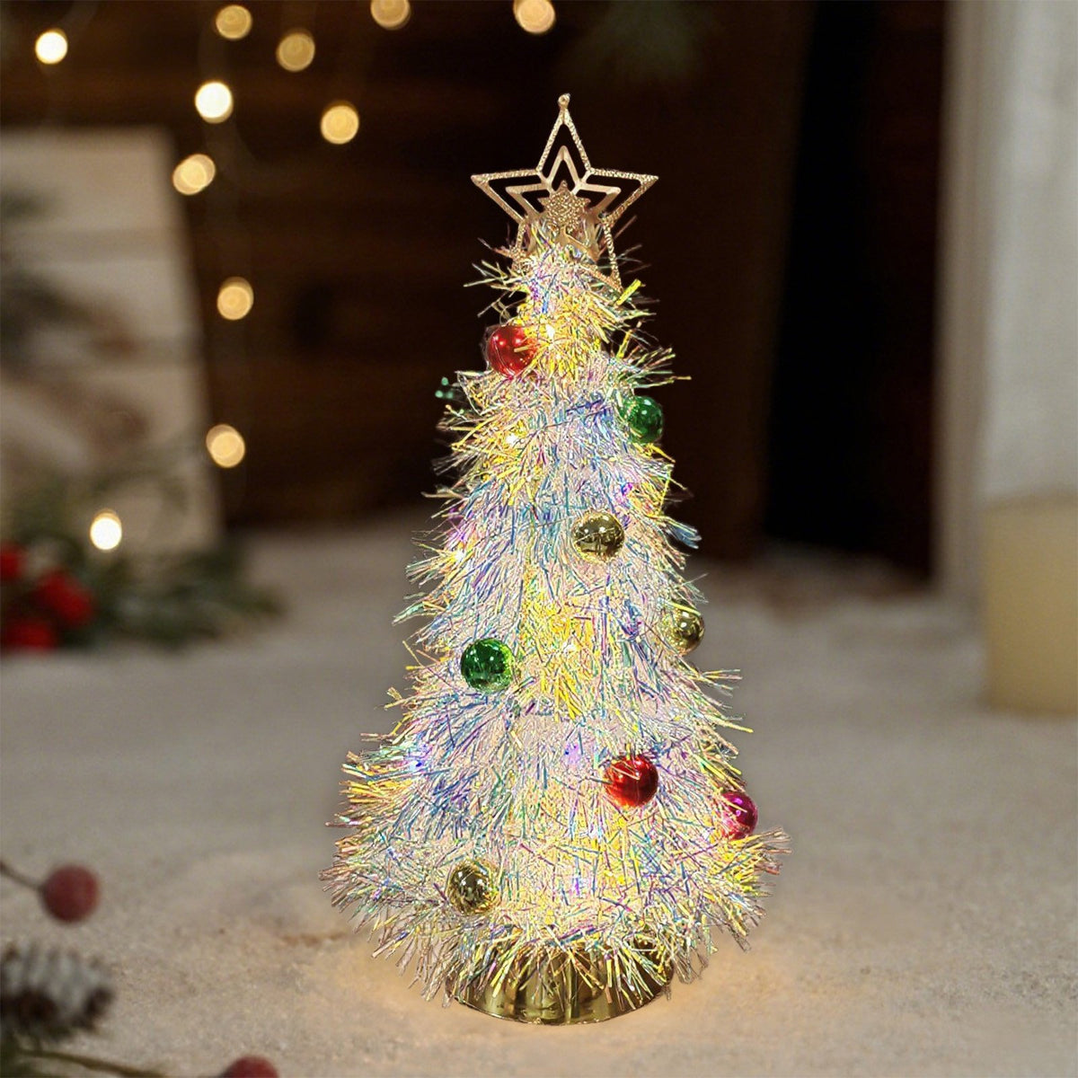 Mini Brad Craciun Decorativ Artificial 60cm cu Ornamente si Lumini LED - detaliu produs