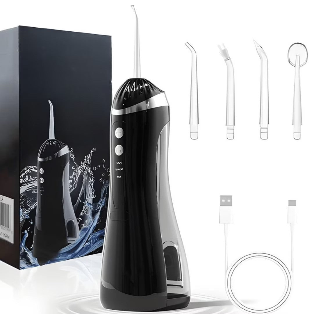 Irigator Oral Portabil Reîncărcabil USB – 1400 impulsuri/min, 4 moduri, 8 intensități, rezervor 200 ml, 6 duze - detaliu produs