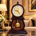 Ceas de Masă Premium cu Pendul Auriu, Cadran Decorativ și Design Clasic Elegant – 40 × 35 cm