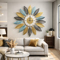 Ceas decorativ de perete cu frunze metalice 60 cm, Mecanism Silentios, Multicolor