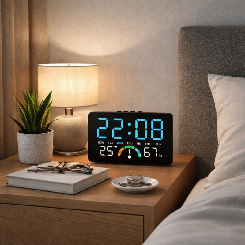 Ceas digital LED cu termometru si higrometru Afisaj mare iluminat