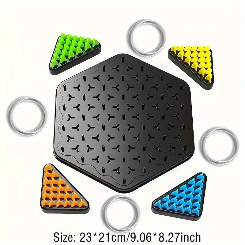 Joc interactiv de sah, educativ, cu benzi de cauciuc si triunghiuri geometrice, pentru copii