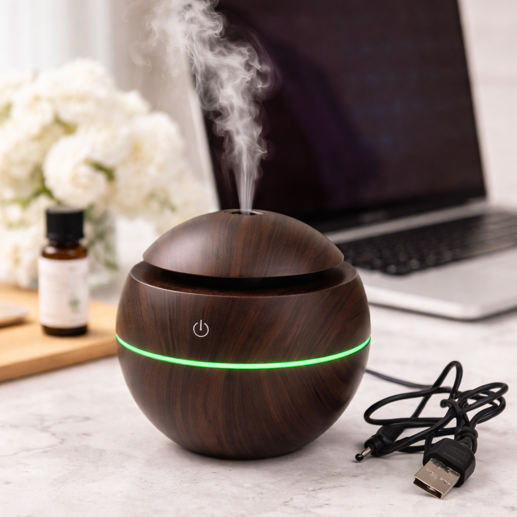 Umidificator de aer cu ultrasunete, iluminare ambientala LED, 130 ml