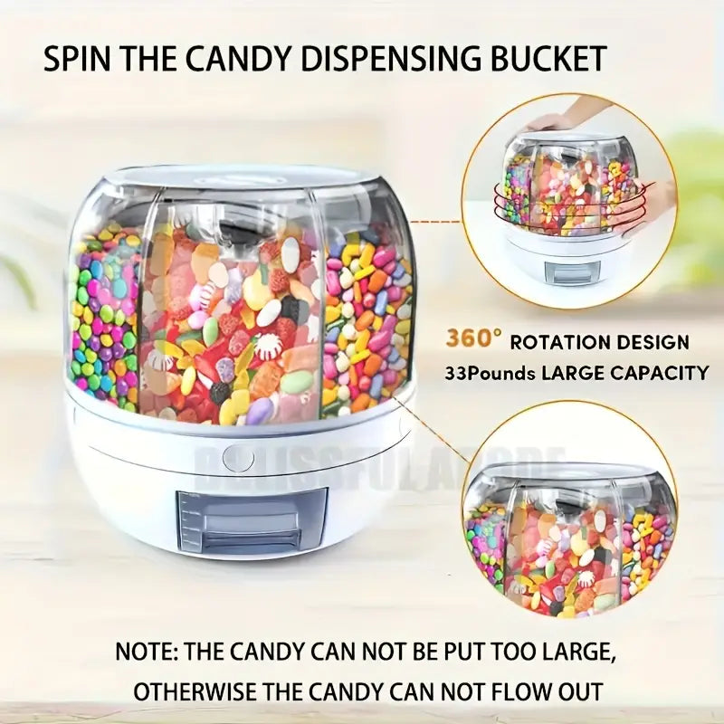 Dispenser rotativ pentru cereale, bomboane, 6 compartimente