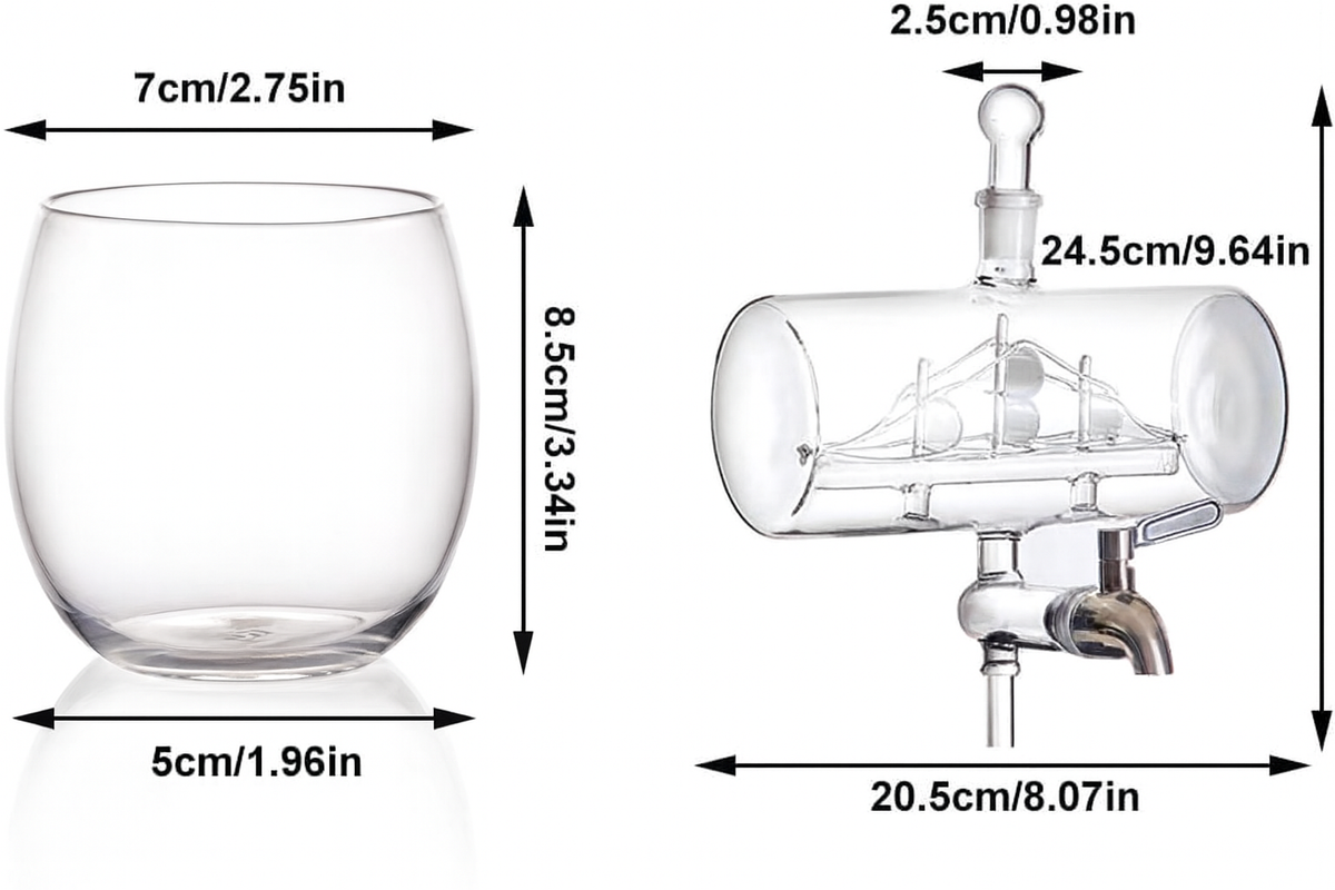Set Decantor Whisky sub forma de corabie cu suport de lemn si 4 pahare, 1100ml