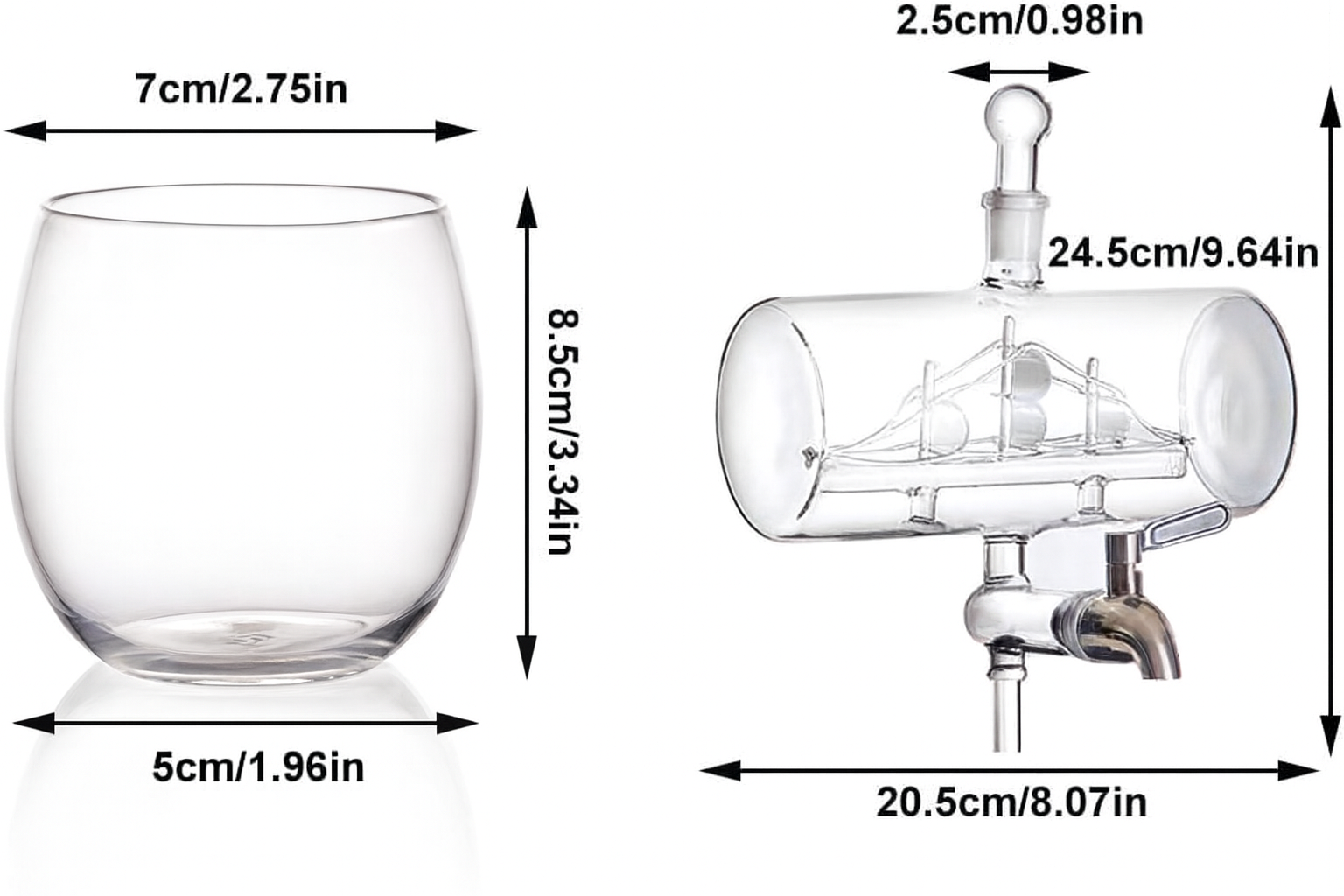 Set Decantor Whisky sub forma de corabie cu suport de lemn si 4 pahare, 1100ml