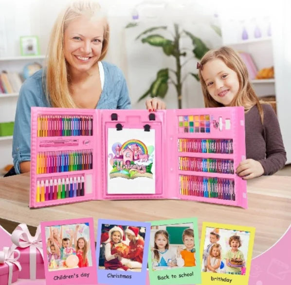 Set Pictura si Desen pentru Copii 168 Piese 24 Creioane Colorate 48 Cerate Pasteluri Acuarele Albastru - detaliu produs