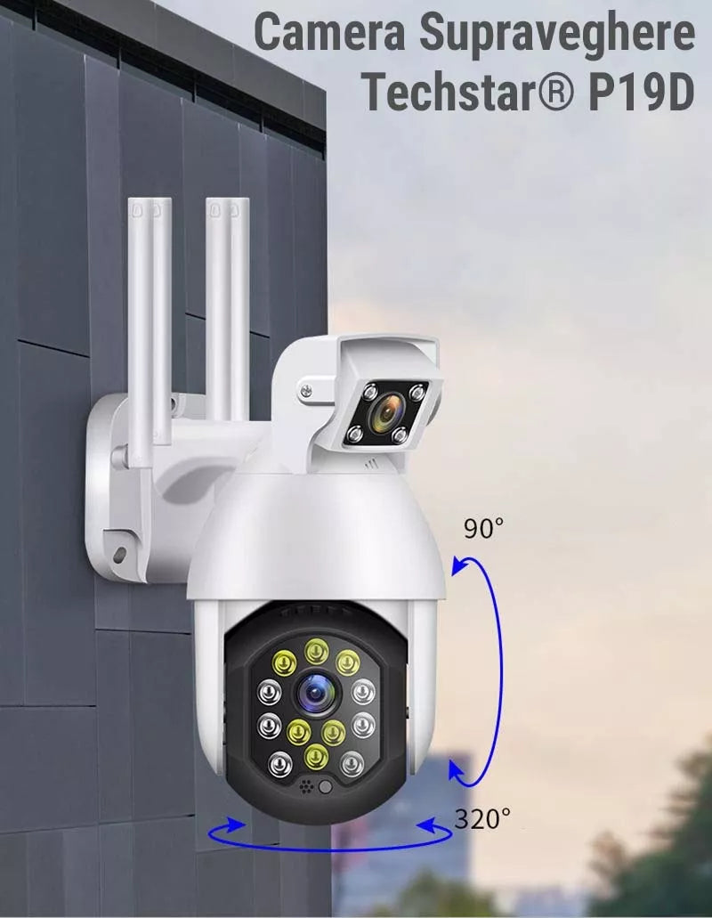 Camera de supravechere PTZ, camera Duala ,Lumina Infrarosie 40m, Iluminare LED, Control Miscare Vertical + Orizontal, Difuzor Audio si Microfon, Detectarea Miscarii, ONVIF, Cloud, MicroSD