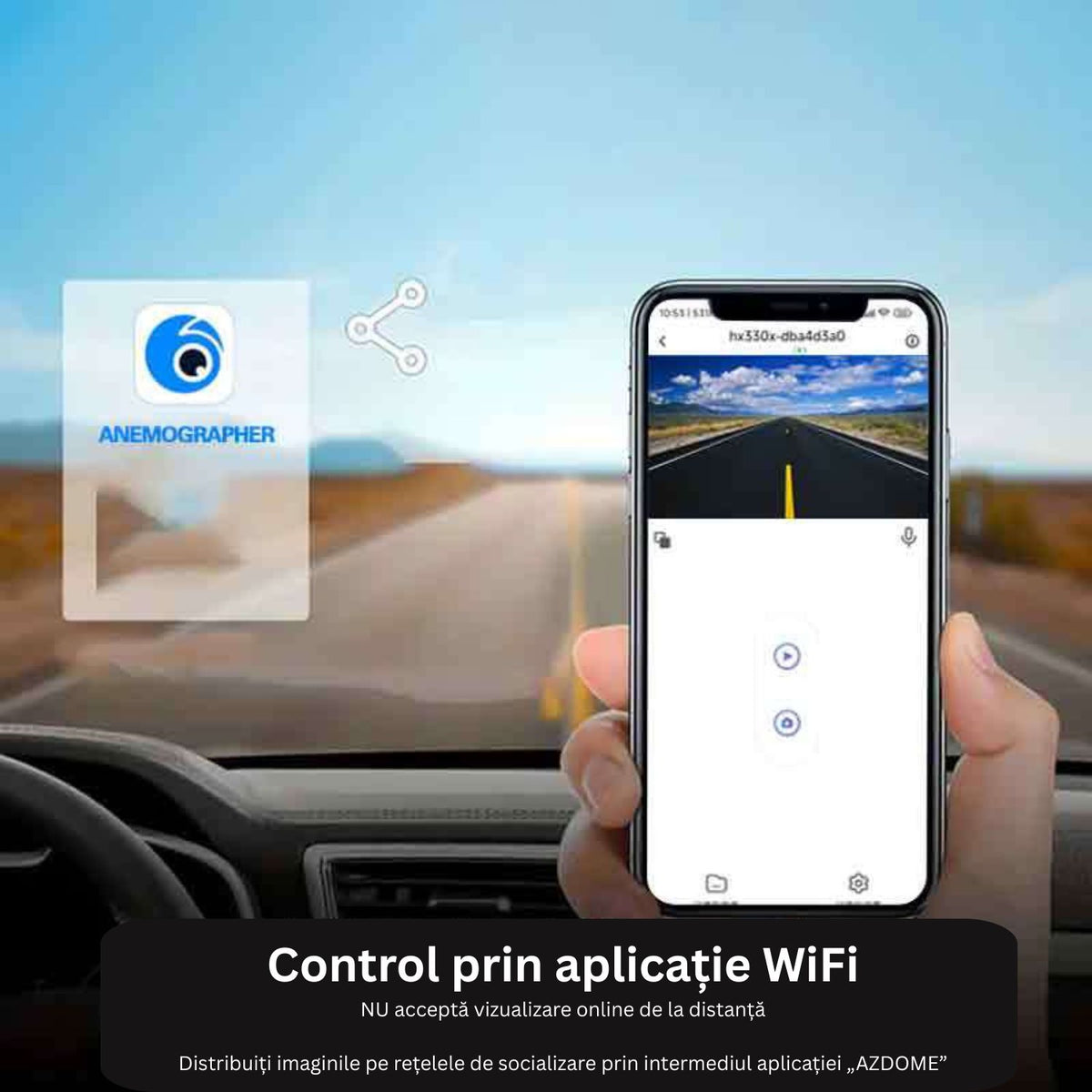 Camera auto DVR HD cu WiFi si conectare la telefon, vedere nocturna si inregistrare in bucla