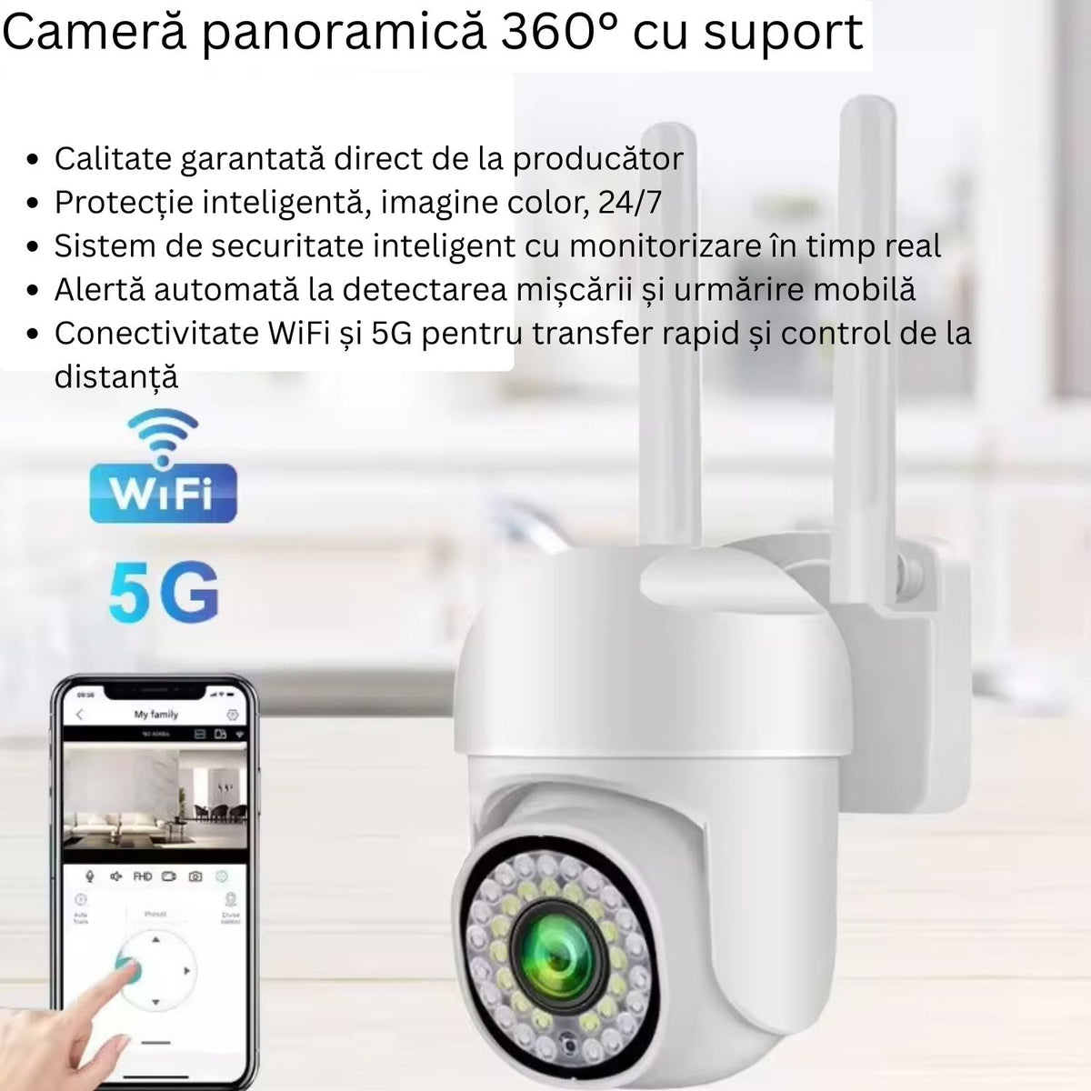 Camera de supraveghere WiFi pentru exterior, HD panoramica, vedere nocturna, audio bidirectional, rezistenta la apa, 2MP sau 3MP