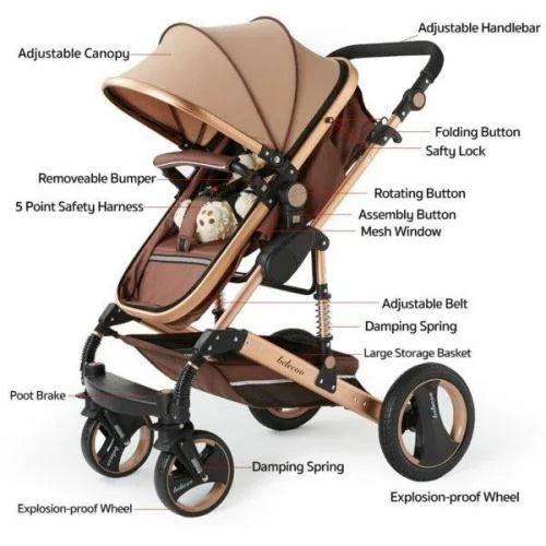 Carucior 2 in 1 pentru copii, pliabil, cu suspensii, transformabil landou-sport, 0-36 luni, cos pentru accesorii